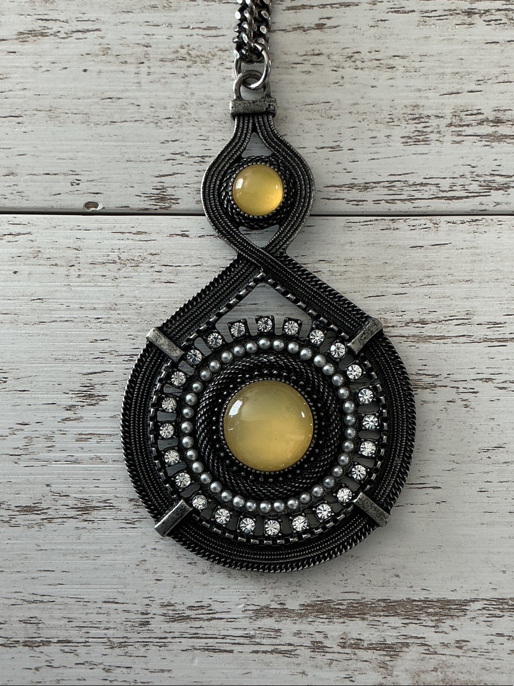 Lia Sophia Necklace Long Pendant Yellow Accents